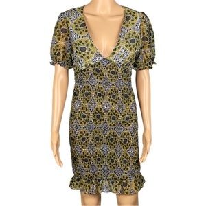 AREA STARS Aurora Smocked Mini Dress with puff sleeves and ruffles Medium EUC